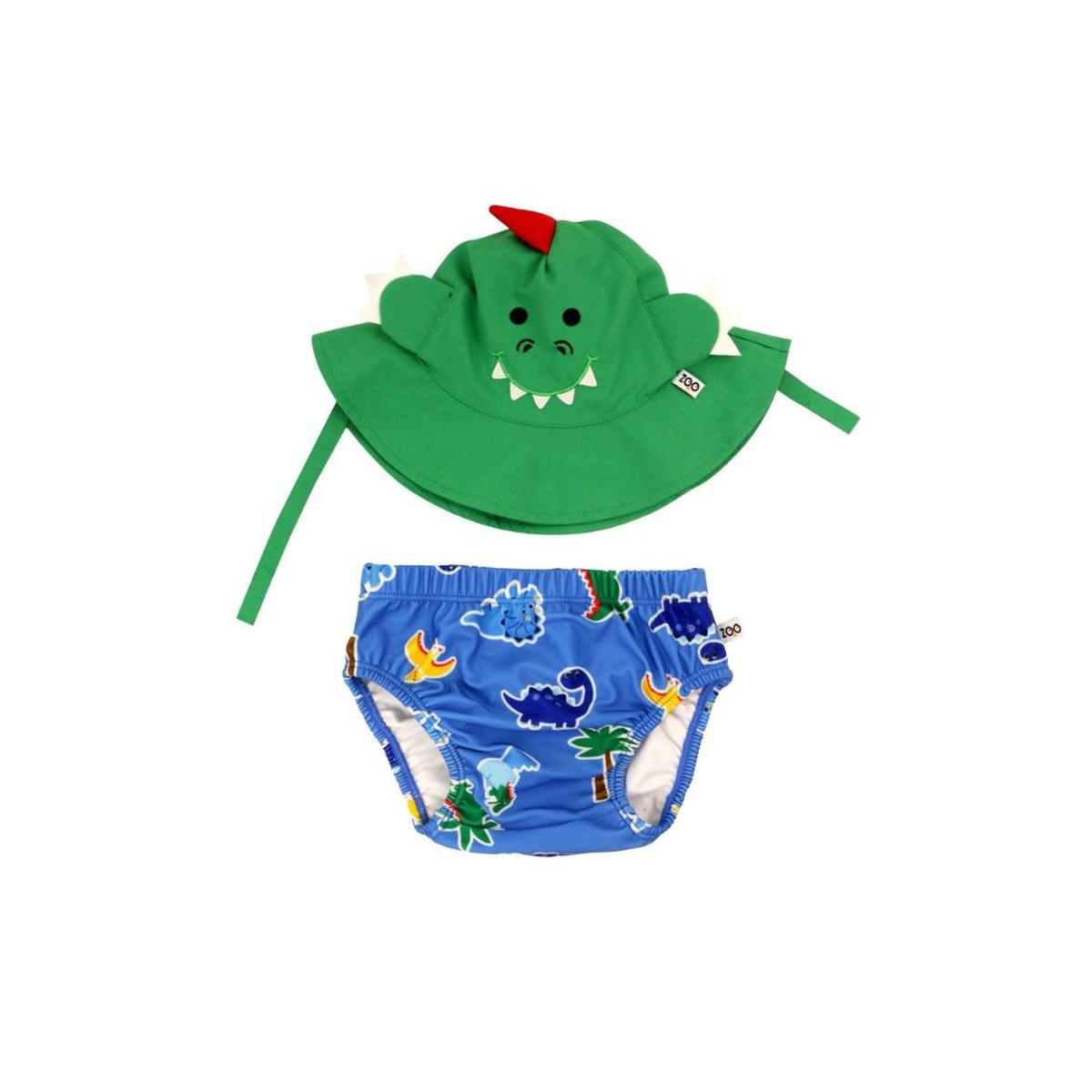 ZOOCCHINI Baby/Toddler Swim Diaper & Sun Hat Set - Devin the Dino & Friends