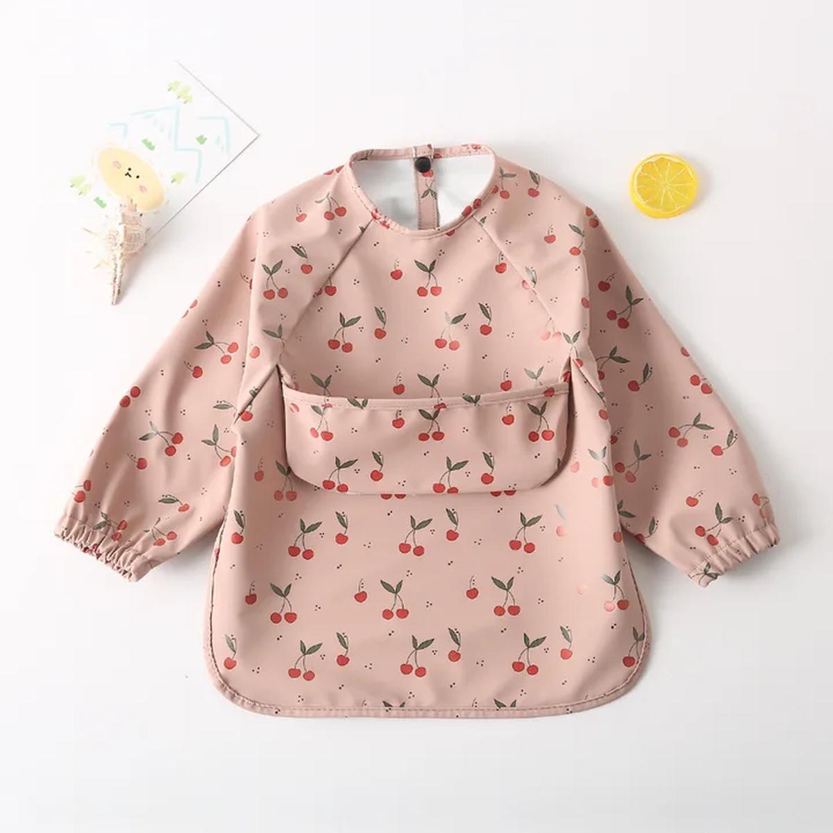 Baby Cloud Bib with sleeves Cherries Pink