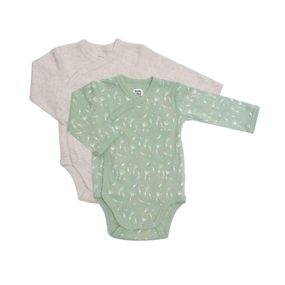 Trois Kilos Sept: Set of 2 Long-Sleeve Bodysuits (3 Months)