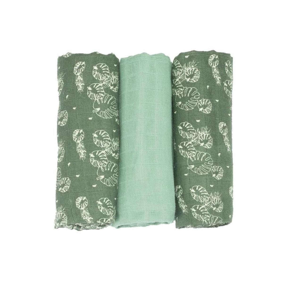 Trois Kilos Sept Set of 3 Muslin Swaddles (70x70cm) Feuilles Vertes Collection