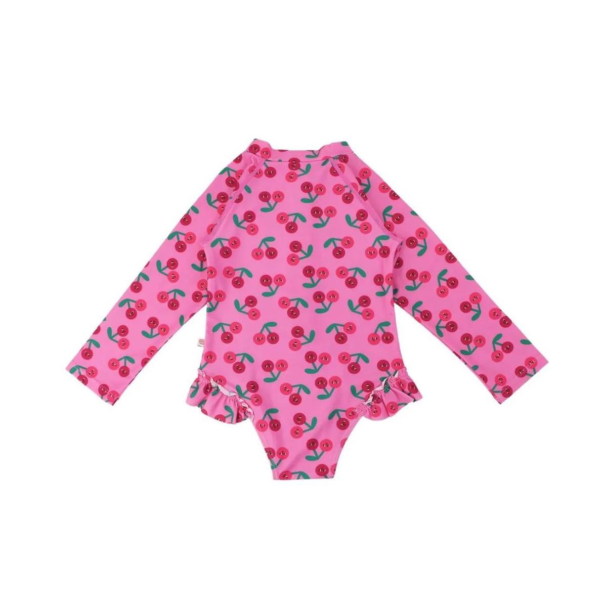 Zoocchini - Girls Long Sleeve Swimsuit - UPF 50+ - Cherry 12-24M