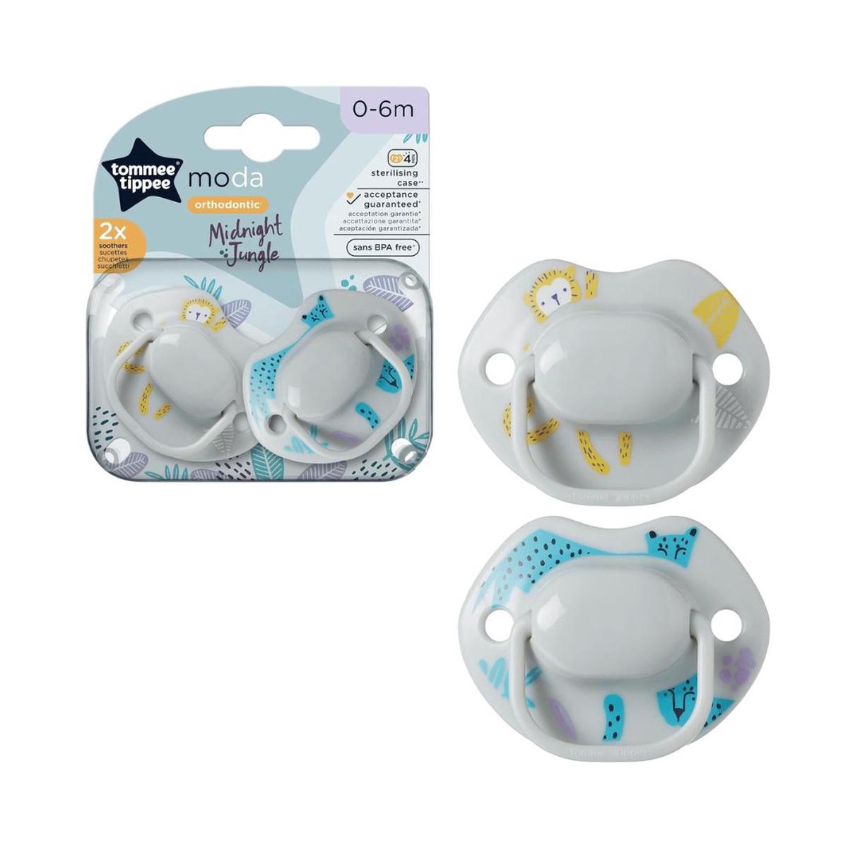 Tommee Tippee Moda Orthodontic Soothers (0-6 Months) 2 Pack Assorted