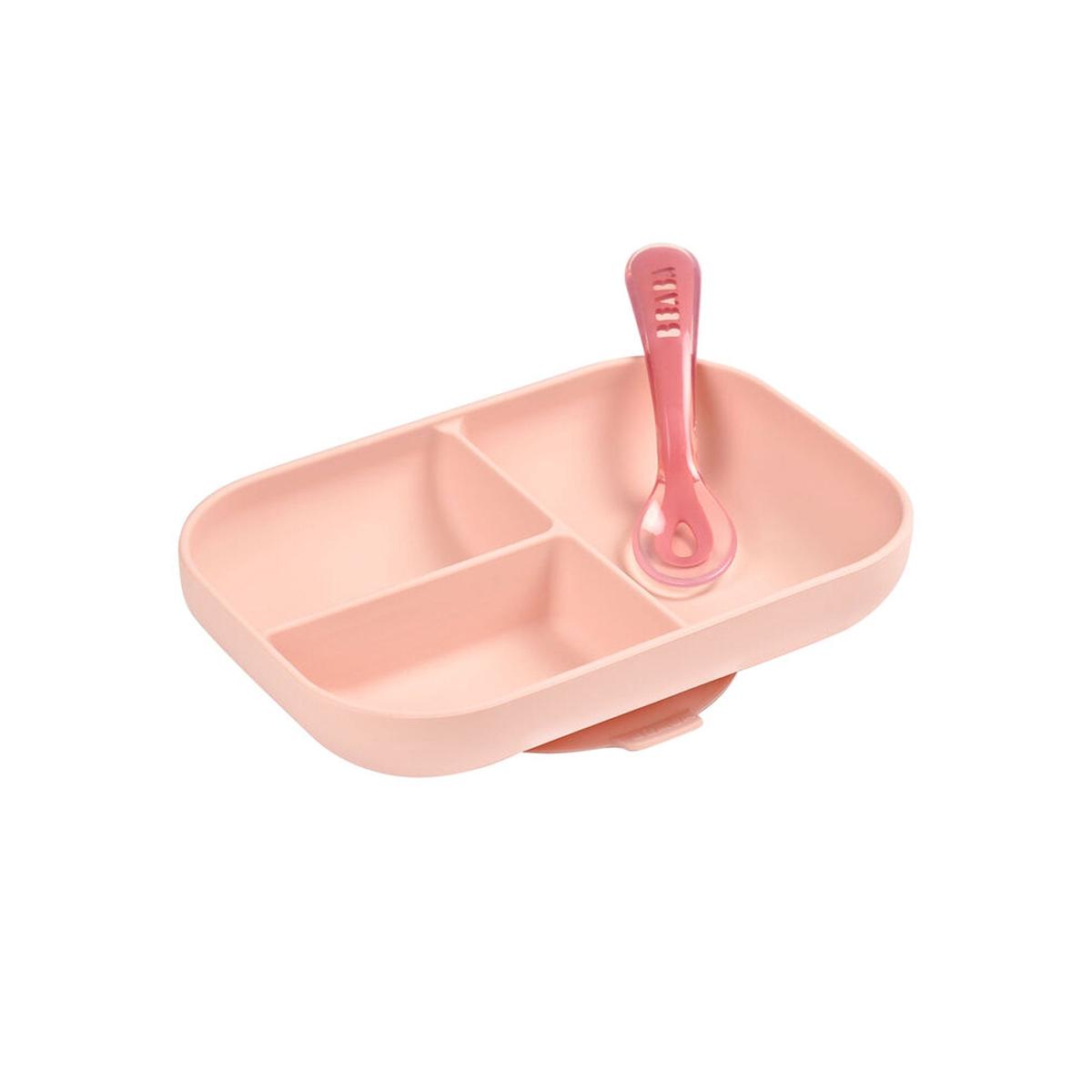 Baba Silicone Divided Suction Plate & Spoon Set- Pink