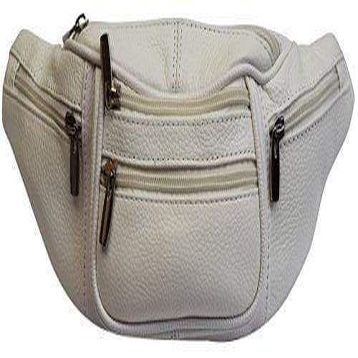 Genuine Cowhide Leather Waist Fanny Pack Pouch 6 Compartments White