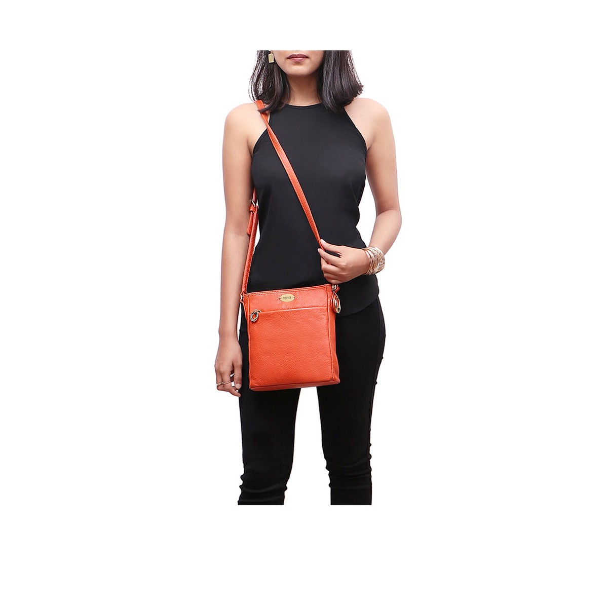 Lucia 03 Orange Leather Sling Bag