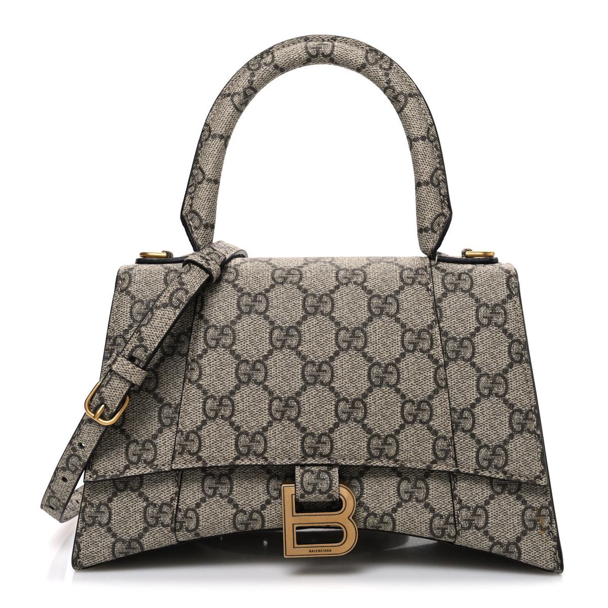 X GUCCI GG Supreme Monogram Small Hourglass Top Handle Bag Beige Ebony