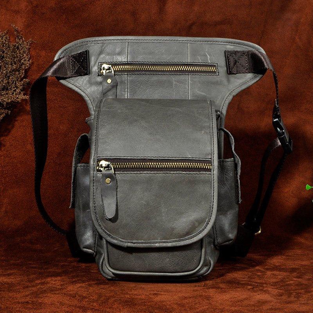 Woosir Leather Phone Purse Hip Bag With Leg Strap
