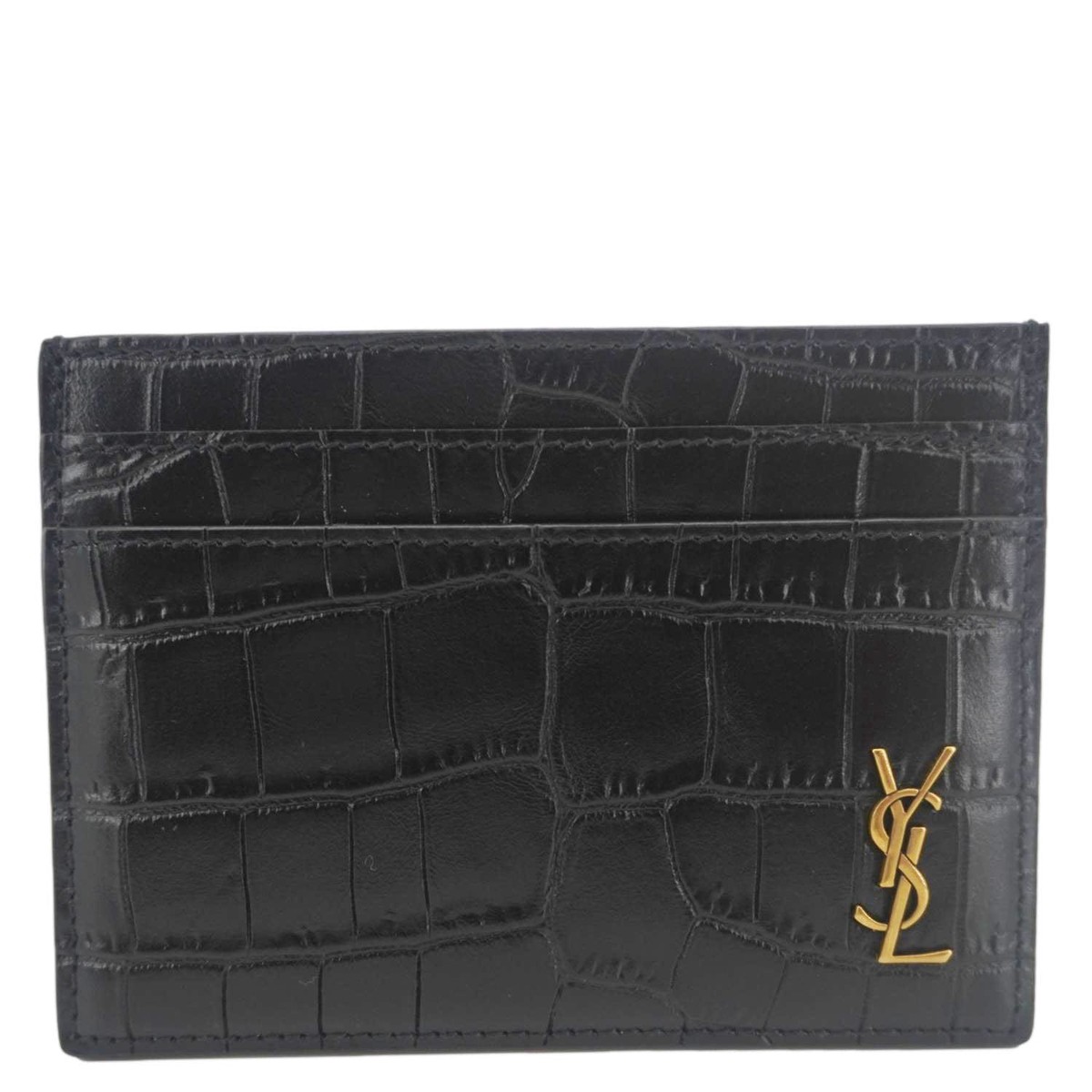 YVES SAINT LAURENT Croc Embossed Leather Card holder Black