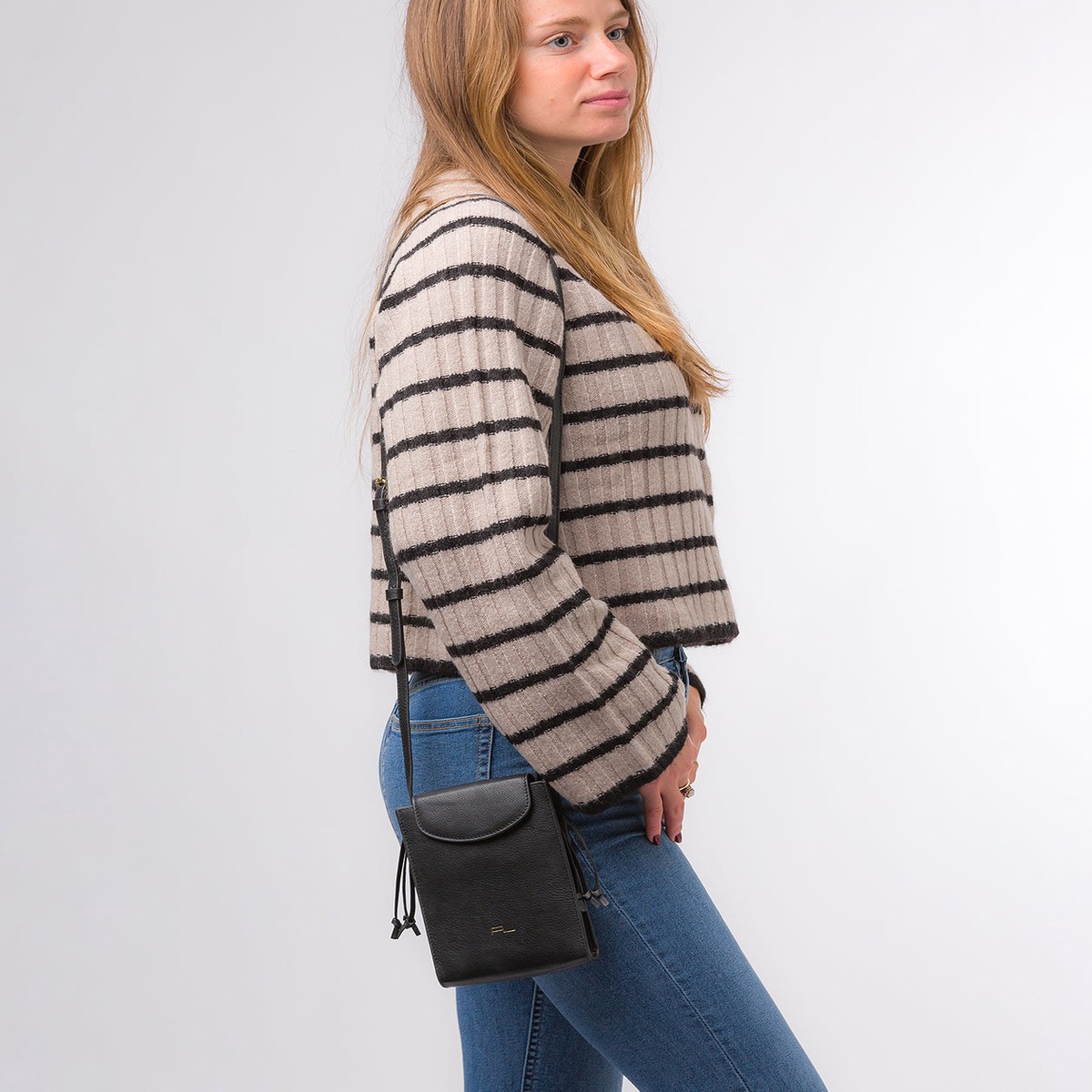 'Kiana' Black Nappa Leather Cross Body Phone Bag