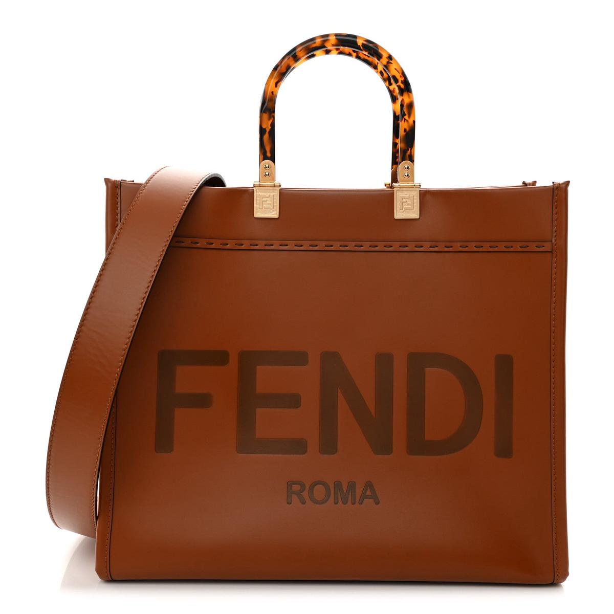 Vitello King Plexiglass Medium Fendi Sunshine Shopper Tote Cuoio