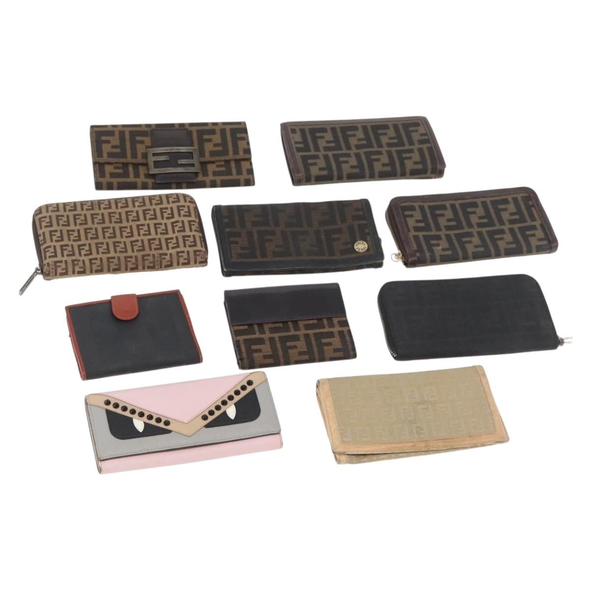 FENDI Zucca Canvas Wallet 10 Set Black Brown Auth CB239