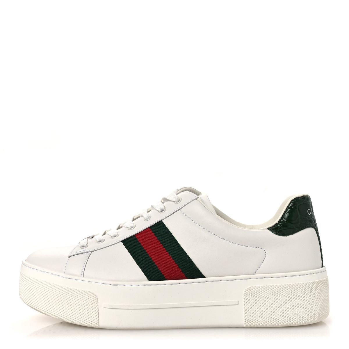 Ultralight Plume Calfskin Web Womens Ace Platform Sneakers 39.5 White