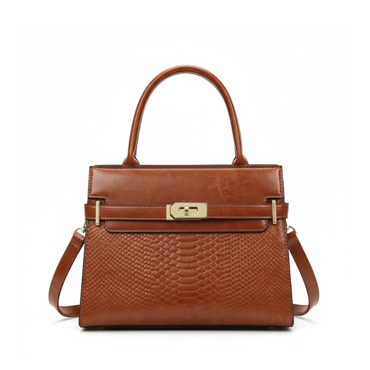 Vintage Structured Embossed Top Handle Handbag