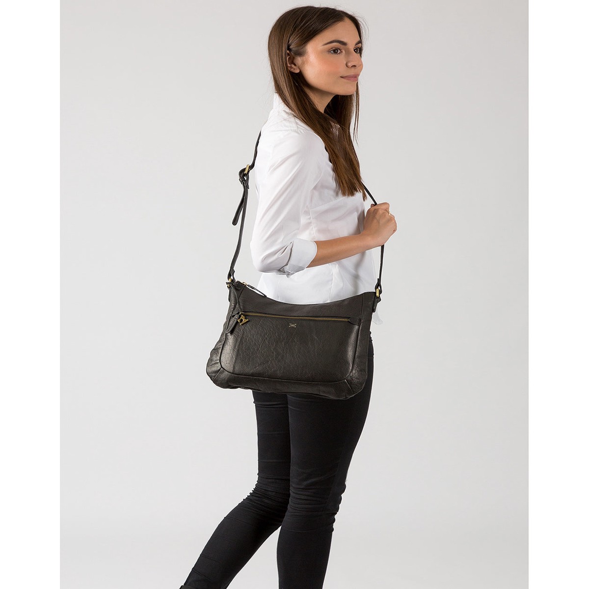 'Kay' Black Leather Cross Body Bag