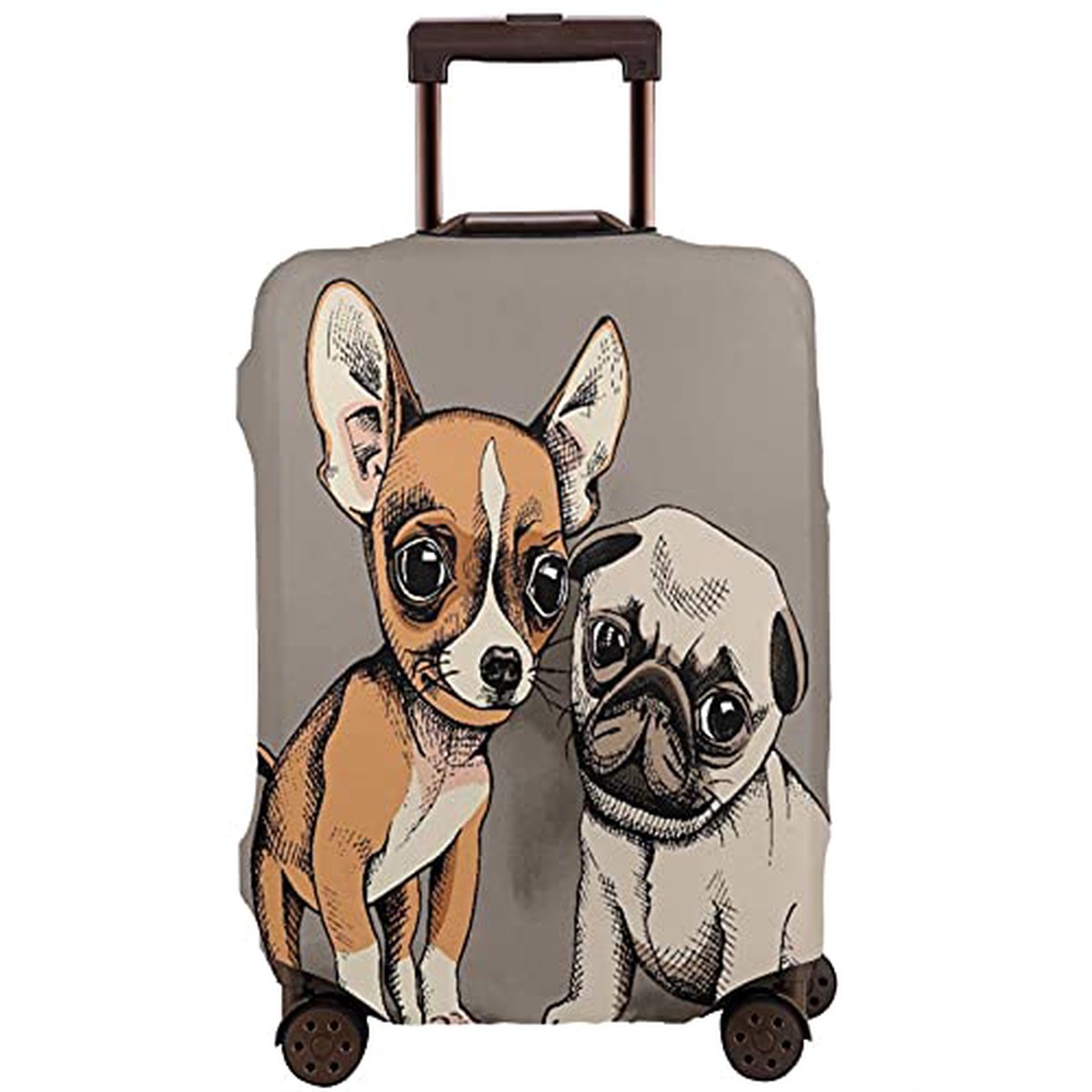 Travel Luggage CoverPuppies Chihuahua And Pug On Beige BackgroundWashable Elastic Durable , With Concealed Zipper Suitcase Protector Fits For 29-32 Inch -XL.