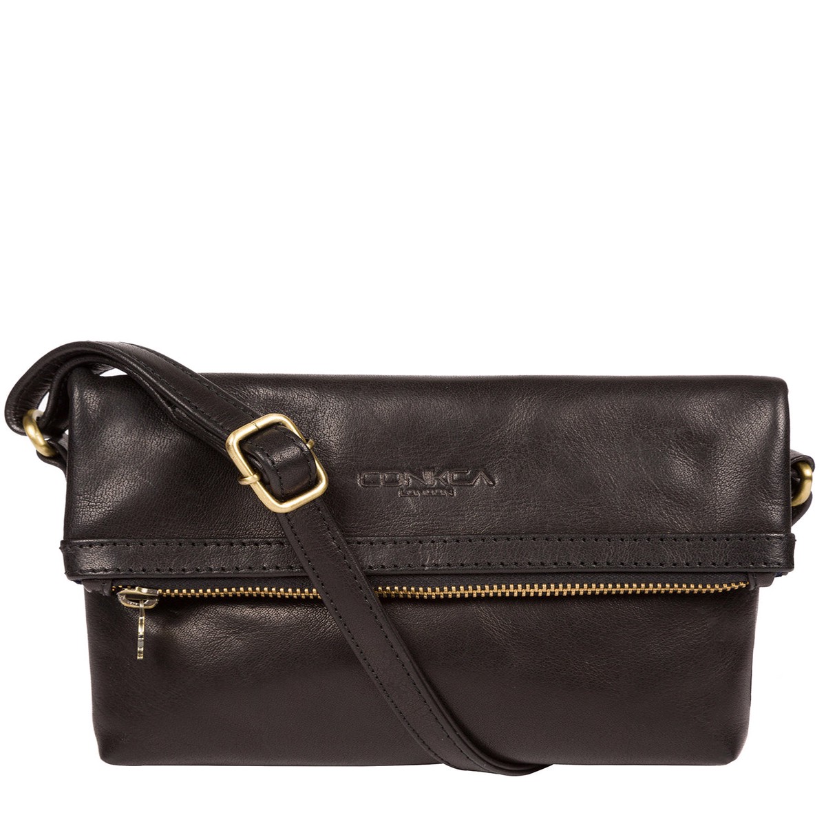 'Emin' Black Leather Cross Body Bag
