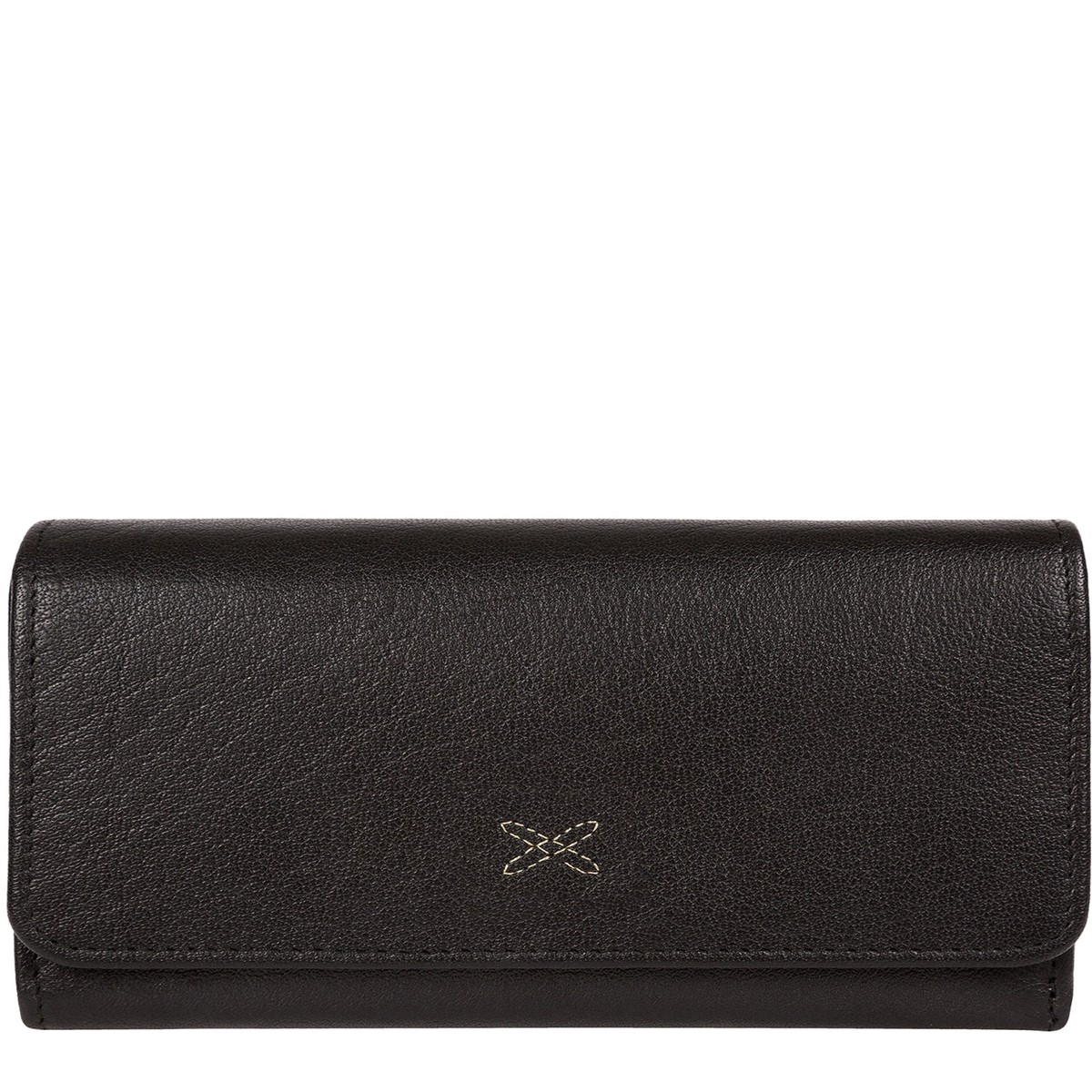'Dina' Black Tri-Fold Leather Purse