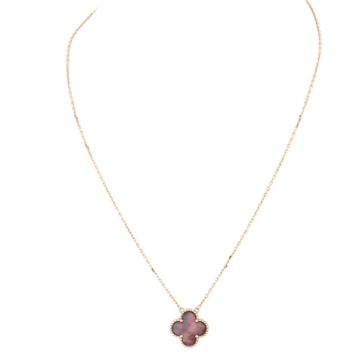 Van Cleef & Arpels Vintage Alhambra Grey Mother of Pearl 18k Rose Gold Necklace