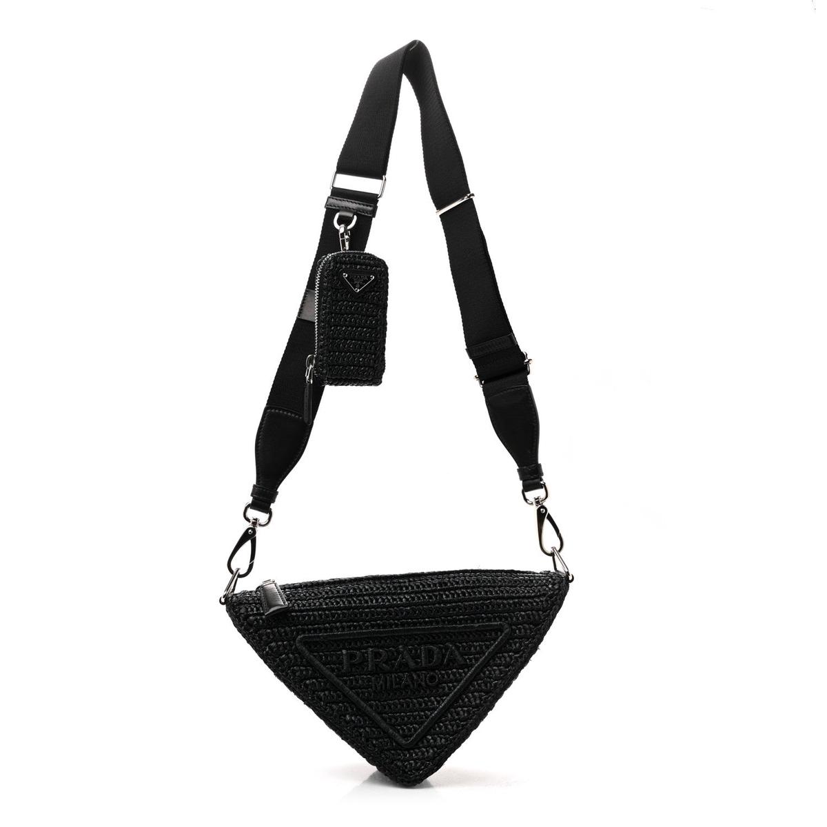 Yarn Raffia Effect Crochet Triangle Shoulder Bag Black