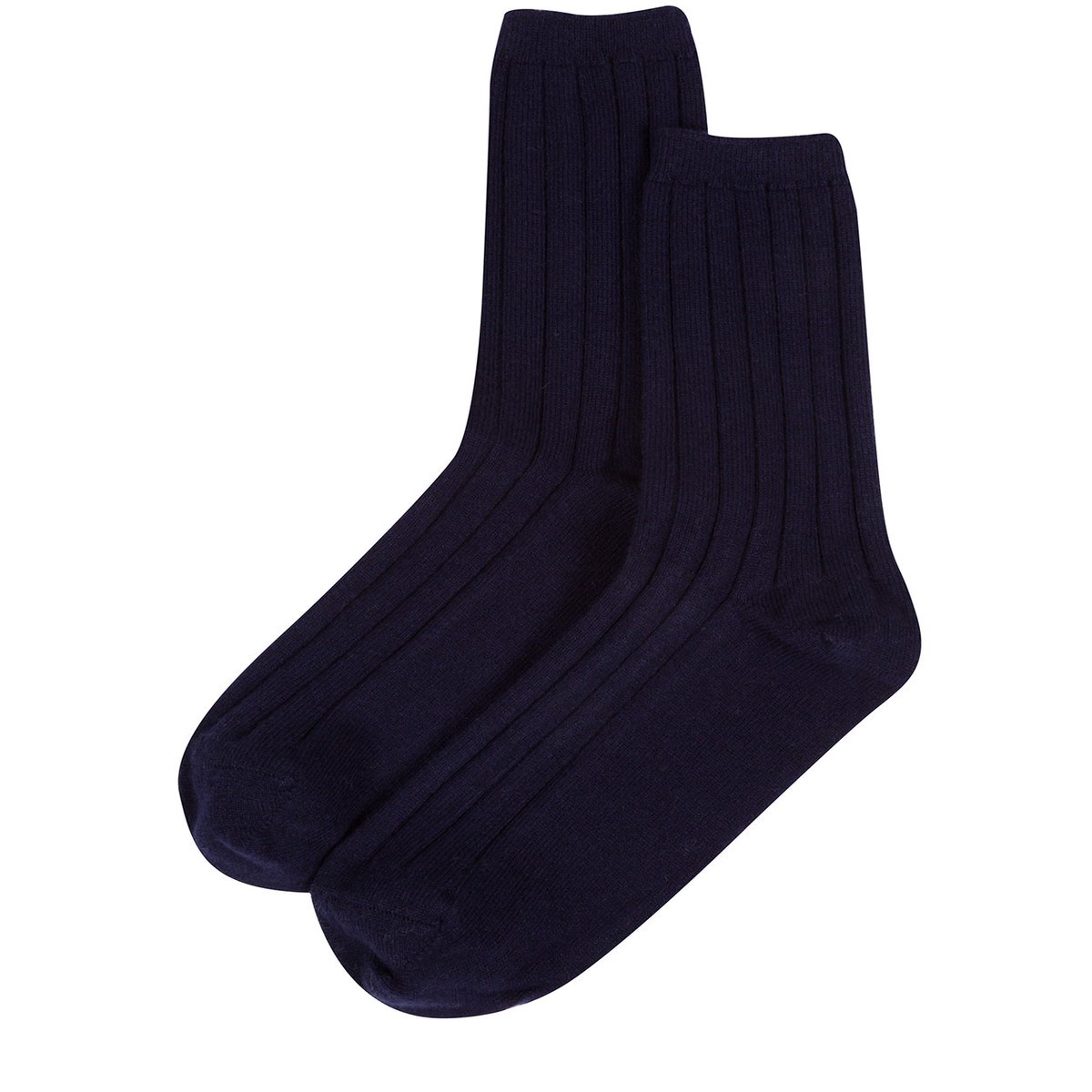 'Cartmel' Dark Navy Cashmere & Merino Wool Ribbed Medium Socks